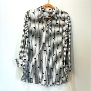 CHICO'S Women's Cotton Long Sleeve Blouse Chain Pattern Multicolor 0.5 small